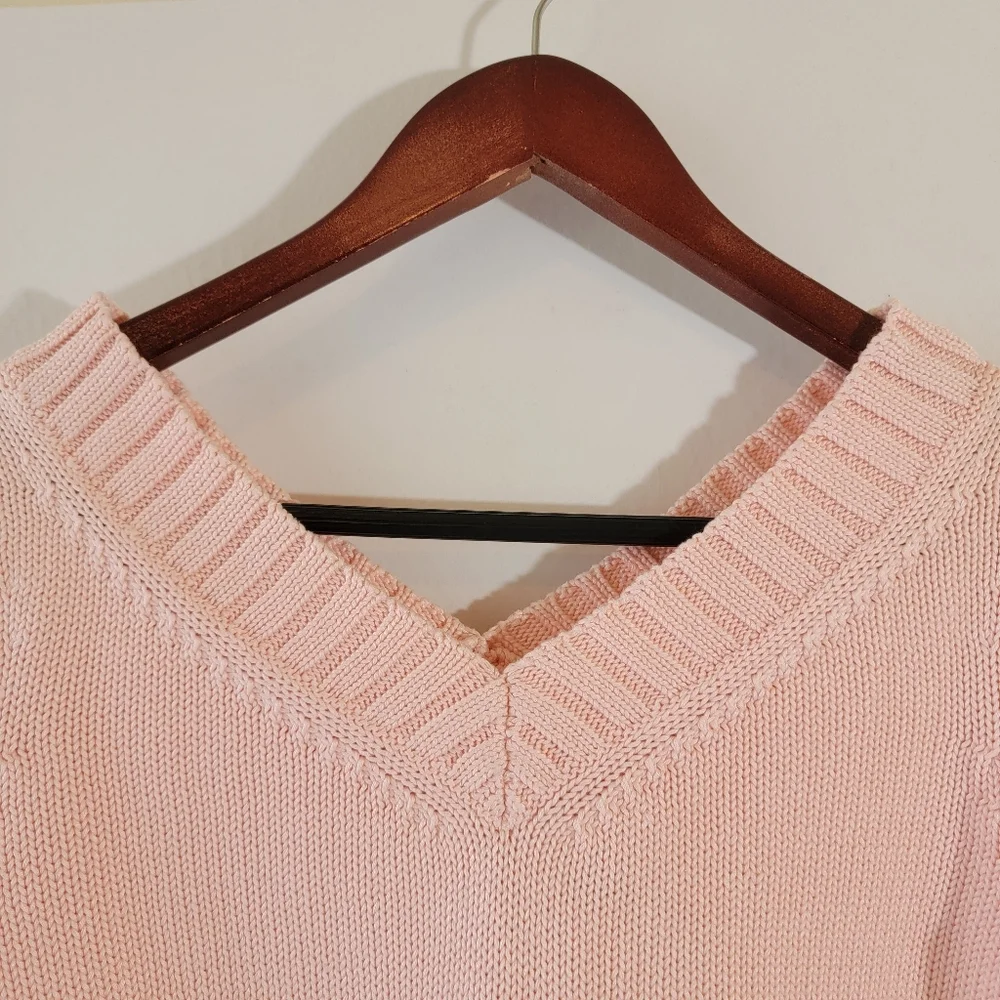 VTG Tommy Bahama Baby Pink Pullover Sweater XS V-neck Cotton Y2K Coquette Girly
